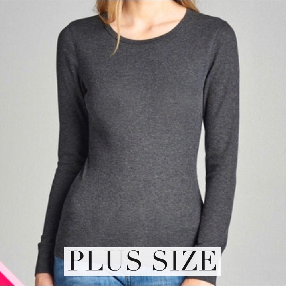 Plus Size Long Sleeve Tee in Dark Gray.